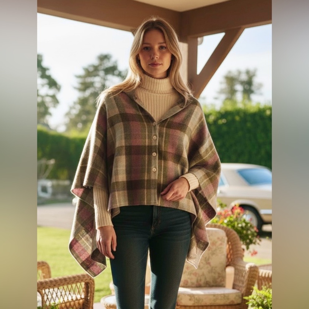 earthsquared Wool Blend Wrap with MOP pearl Button-Up Cape